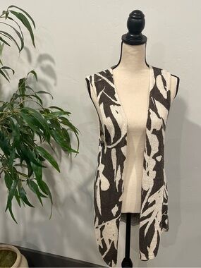 Chico’s Tunic Open Front Cardigan Sweater Ivory/Brown Size 2 Sz L